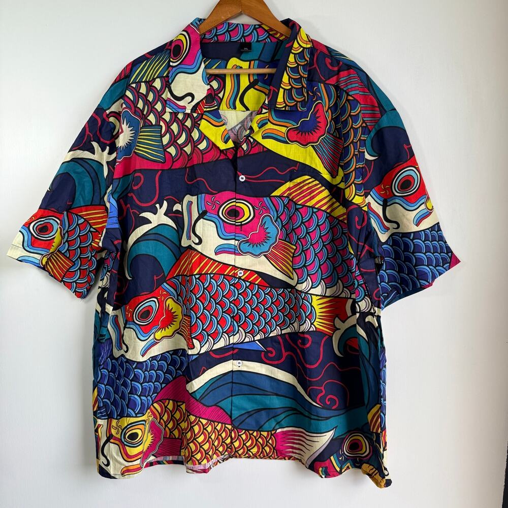 Japanese Koinobori Hawaiian Tropical Shirt Men's Size 3XL 100% Cotton Fish